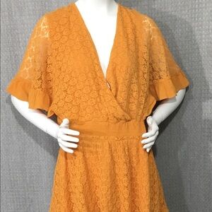 City Chic Asymmetrical Lace Dress in Orange